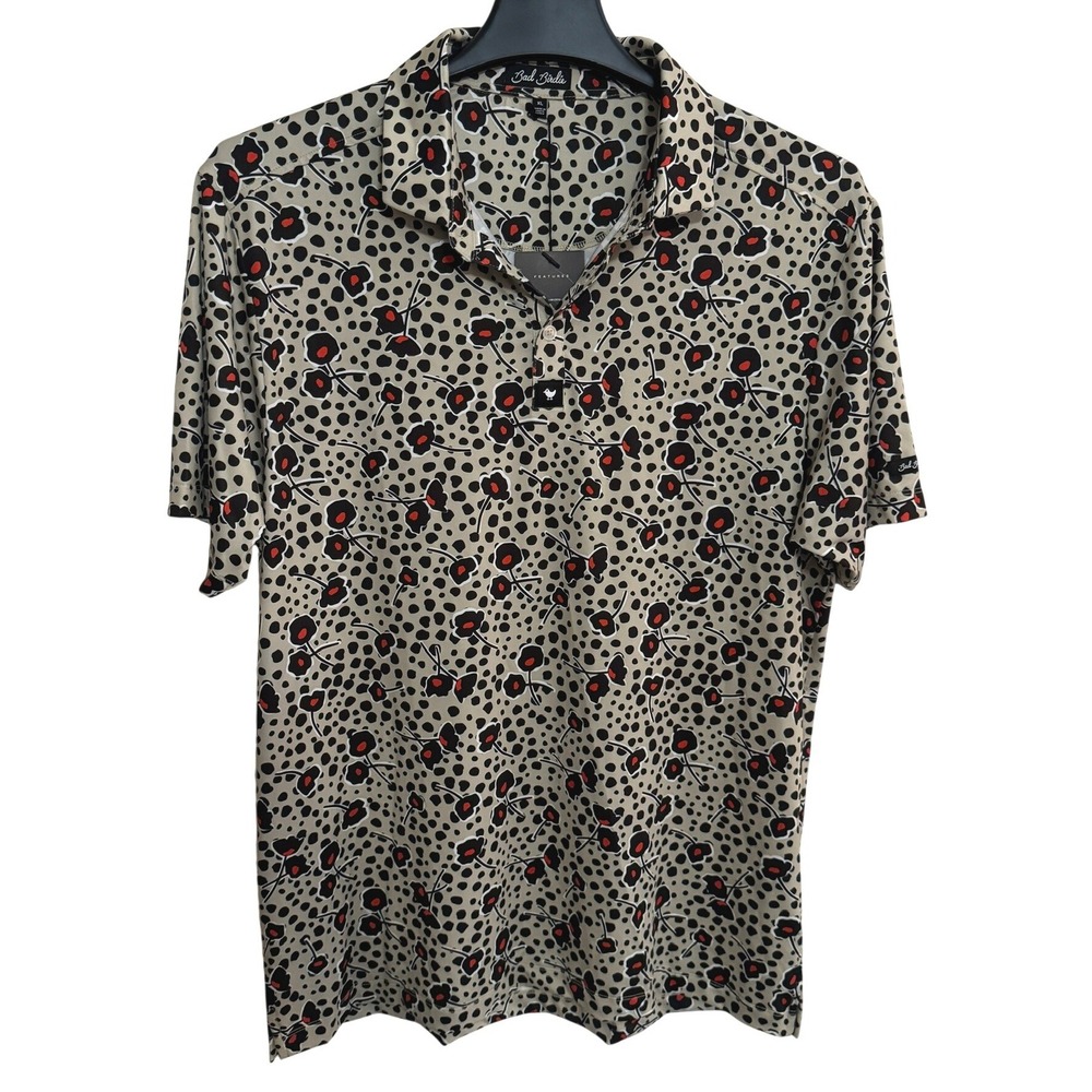 NWT Bad Birdie Performance Polo Shirt Men's XL Golf All Over Print Cherry Bomb
